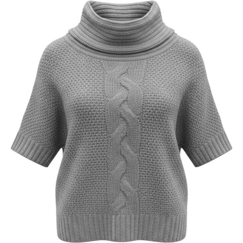 Willi Smith Gray Cowl Neck Cable Knit Short Sleeve Sweater XL Wool Blend